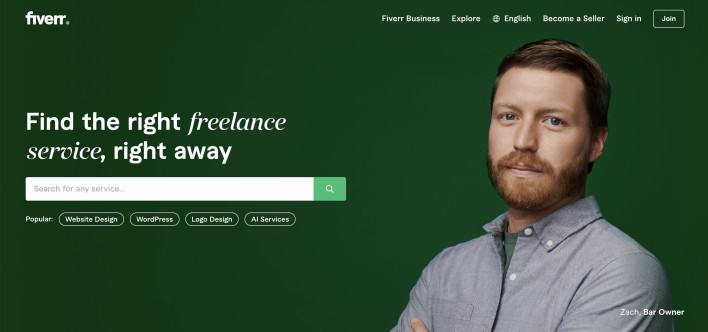 Screenshot of the Fiverr platform for hiring developers