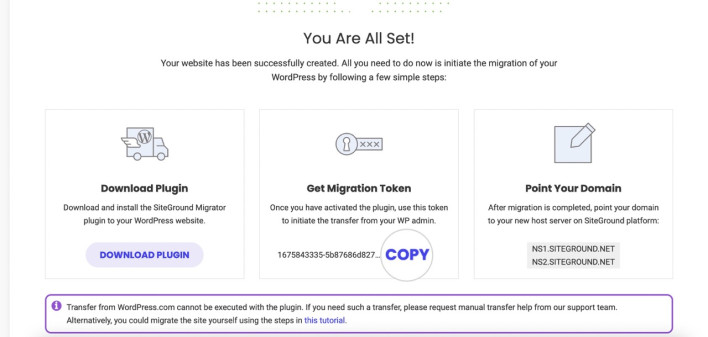 Copy your Migration Token from your SiteGround Client area