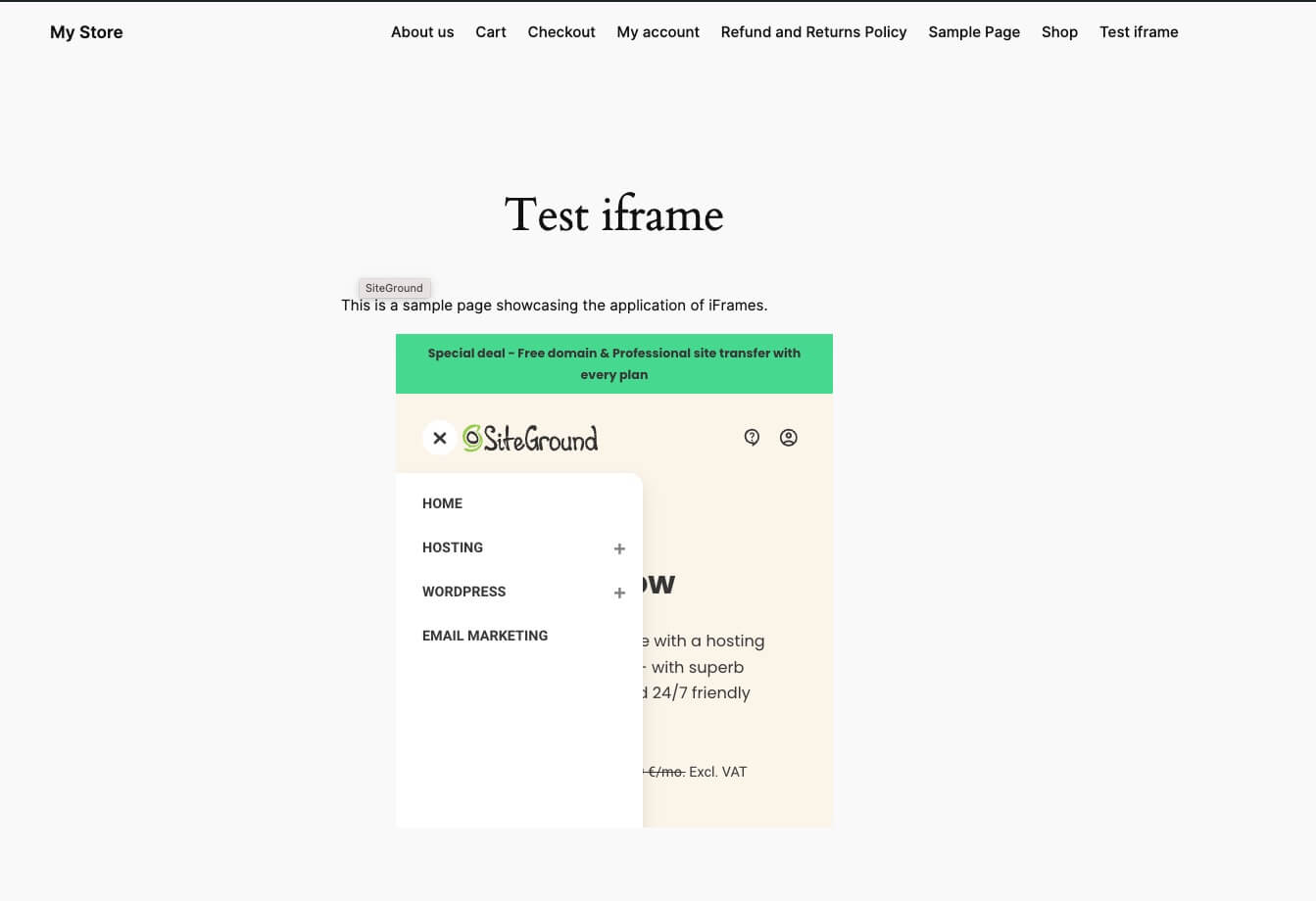 An iframe creating the page within a page effect