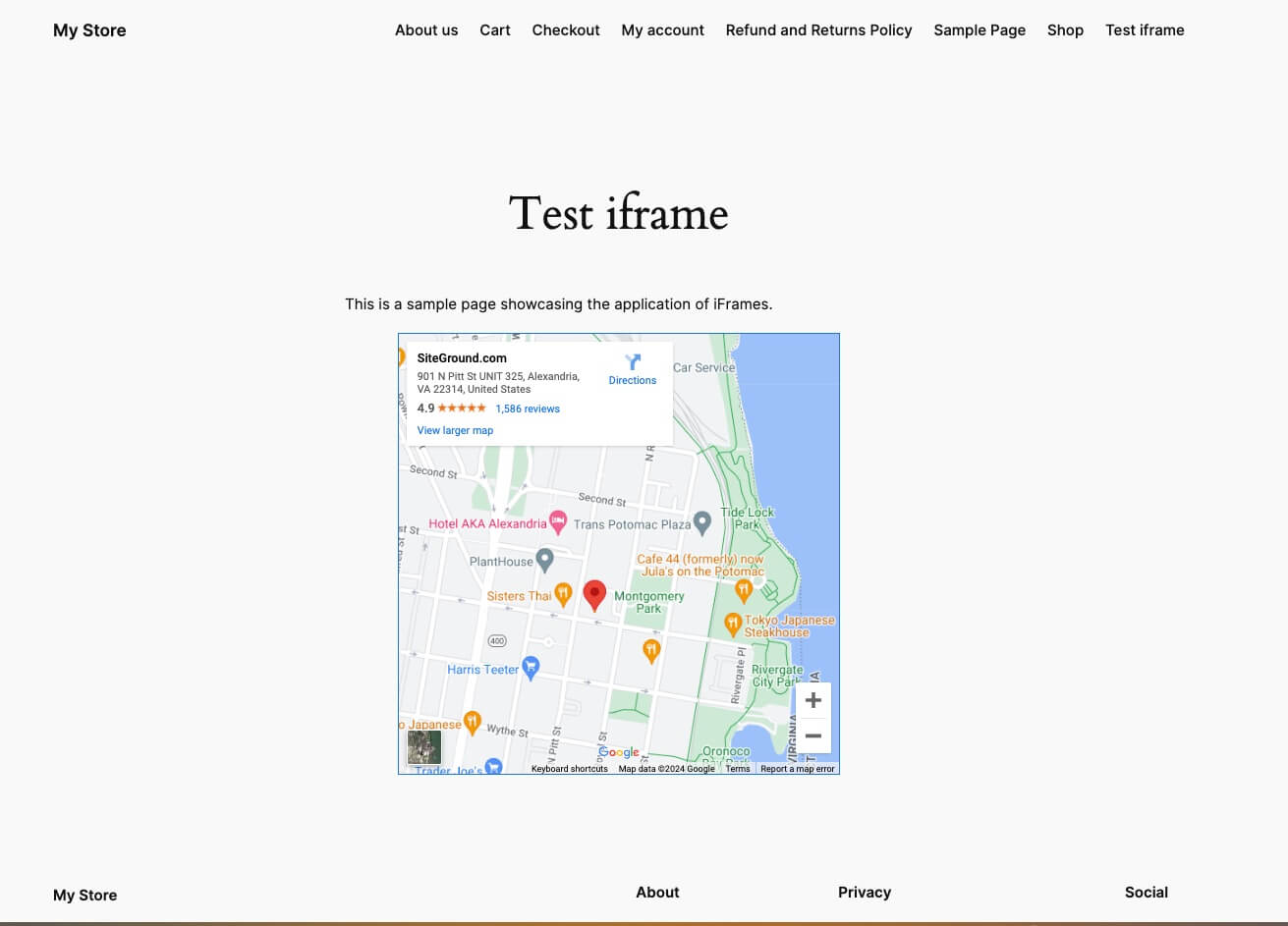 A Google Maps location embedded in an iframe