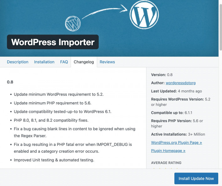 WordPress plugin update Changelog