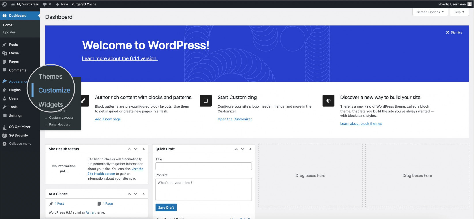 Screenshot showing how to Edit WordPress Themes with the Theme Customizer, focusing on 
