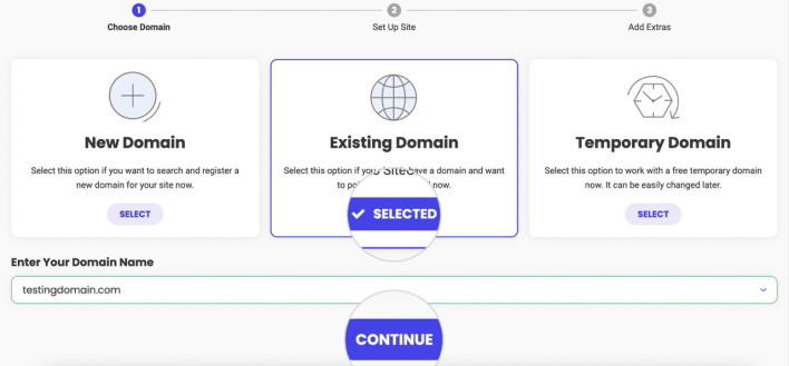 Select the Existing Domain for your new Site Tools