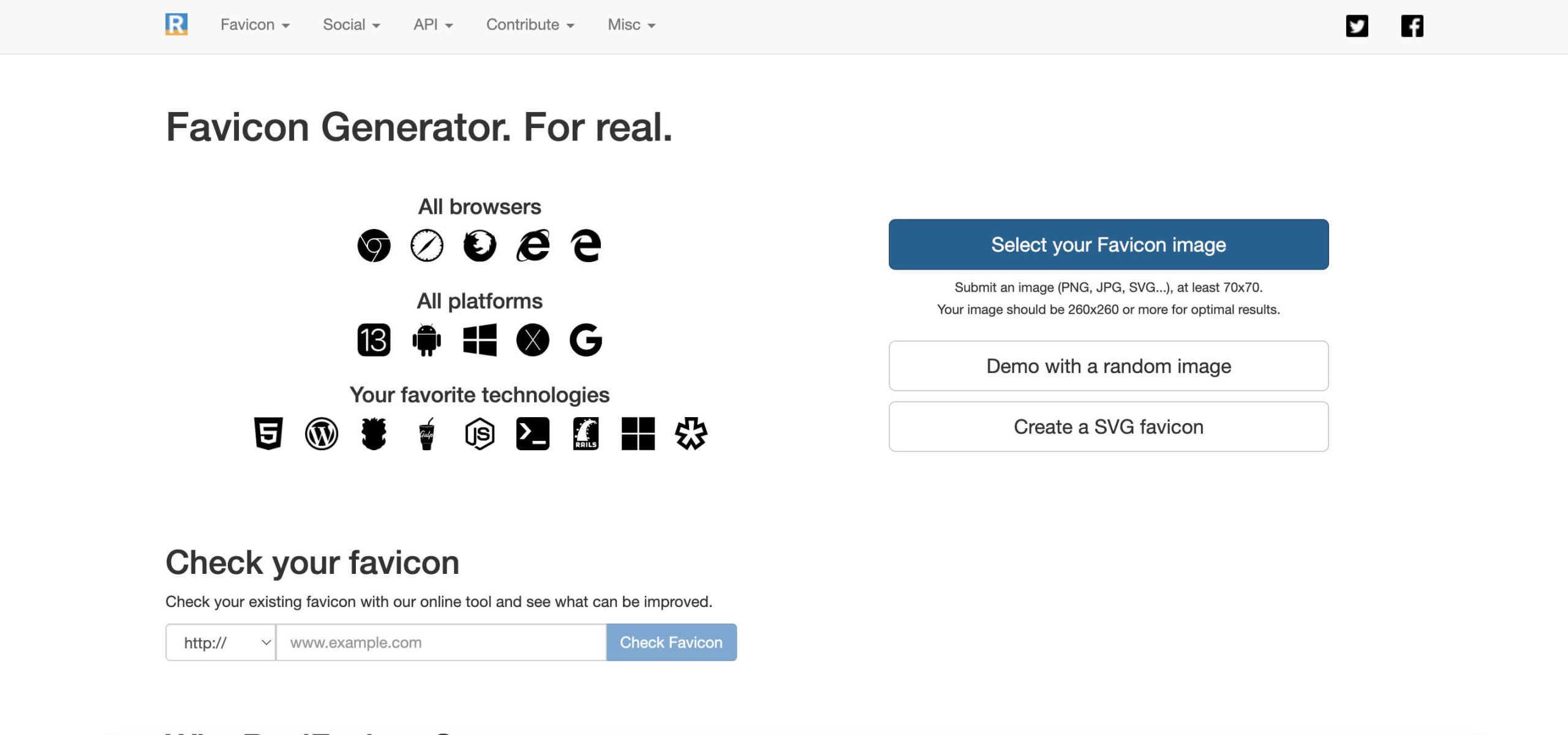 Screenshot showing how to upload a favicon image in the RealFaviconGenerator website