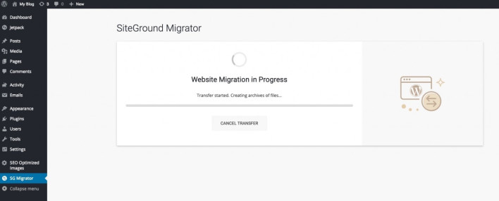 Screenshot of the migration progress in the Migrator's interface