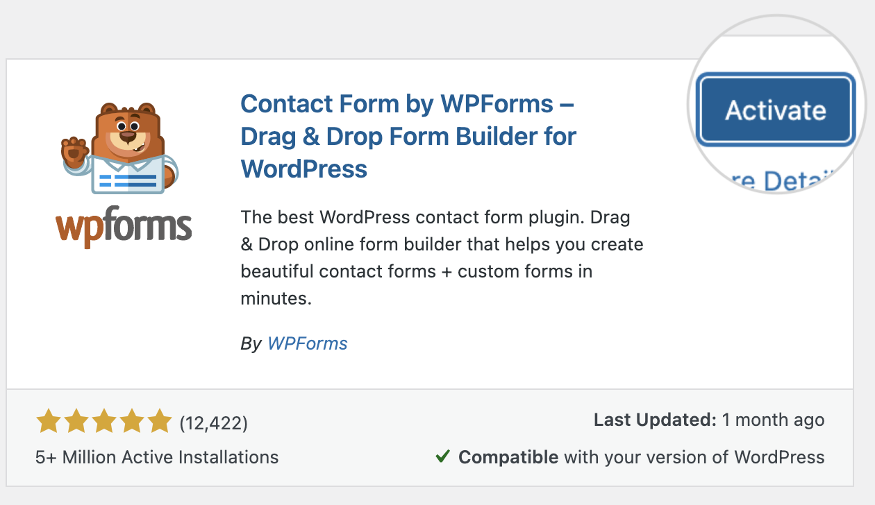 How to activate a contact form plugin in WordPress