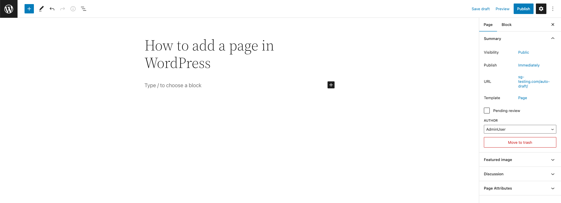 screenshot showing how to Add a page title in WordPress