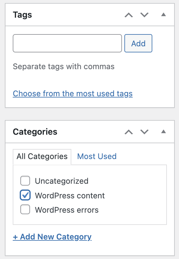Categories and Tags Classic Editor WordPress