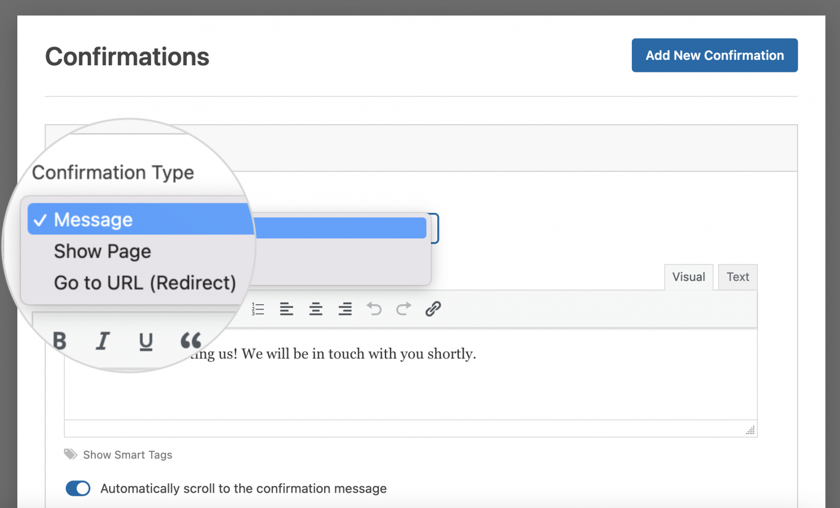 Contact form confirmation types