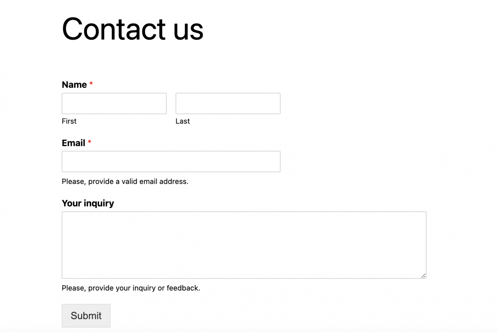 Contact form showing on a page after its shortcode was added