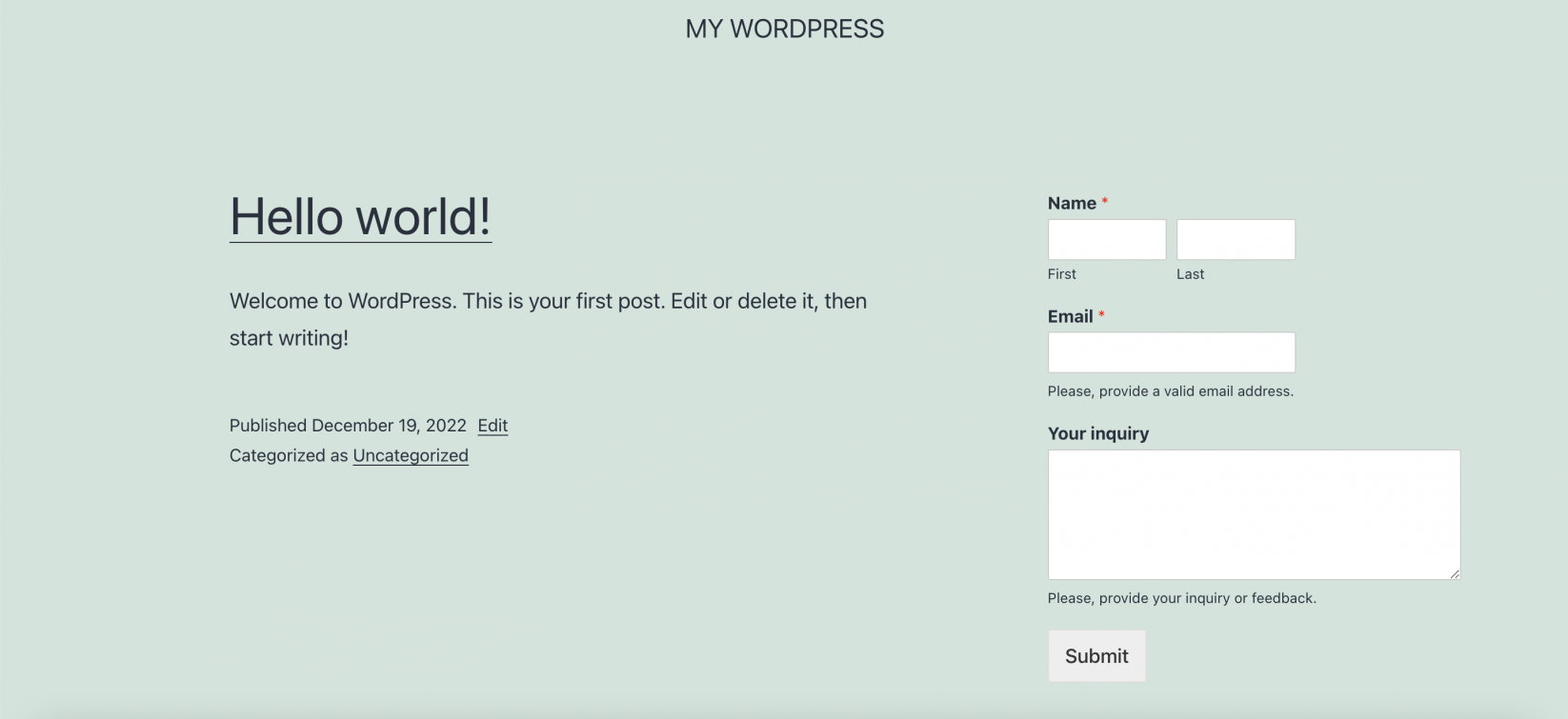 Contact form in a sidebar on a WordPress site