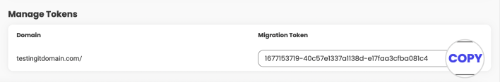 Copy your Migration Token from Site Tools to migrate your WordPress site