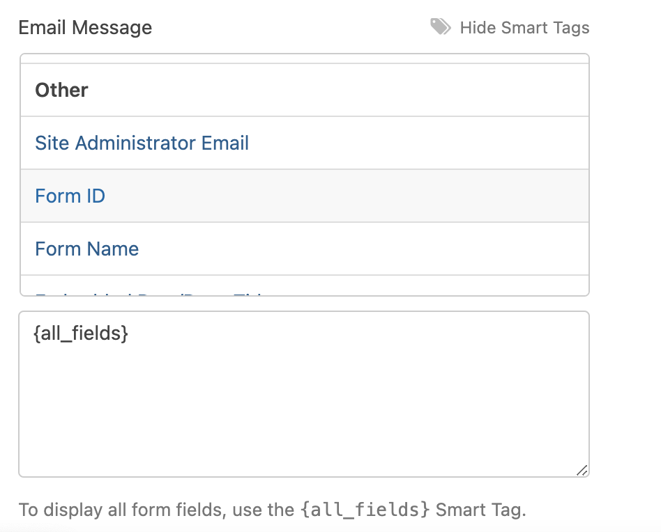 How to define what the text of the contact form notifications contains