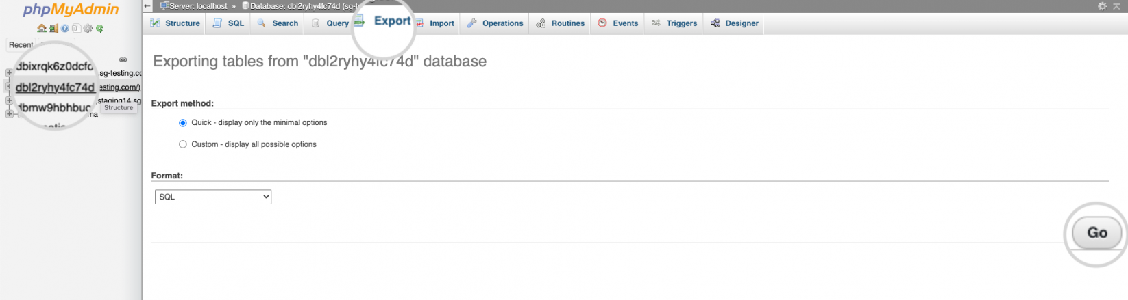 Export the database from phpMyAdmin