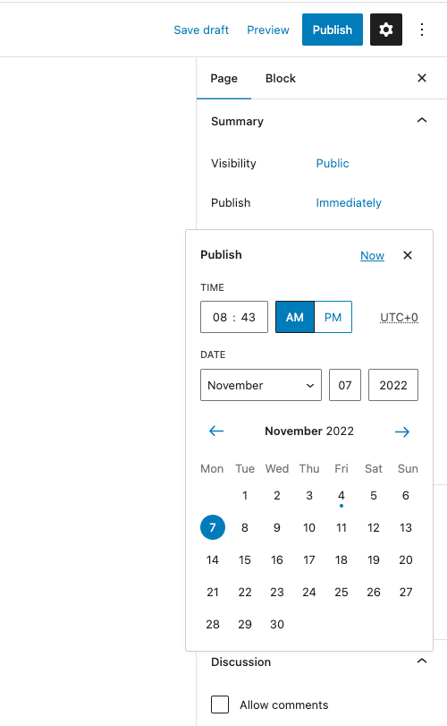  screenshot showing How to schedule the page publishing