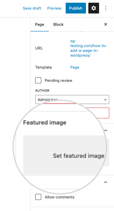 screenshot showing How to set a featured image for a page in WordPress