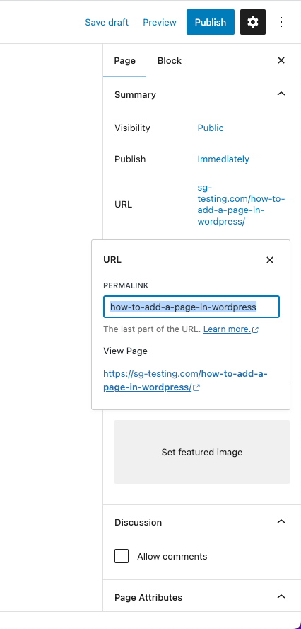 How to set the page's URL