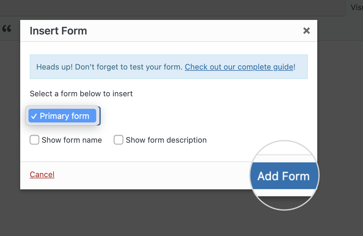 How to select a contact form in WordPress Classic Editor