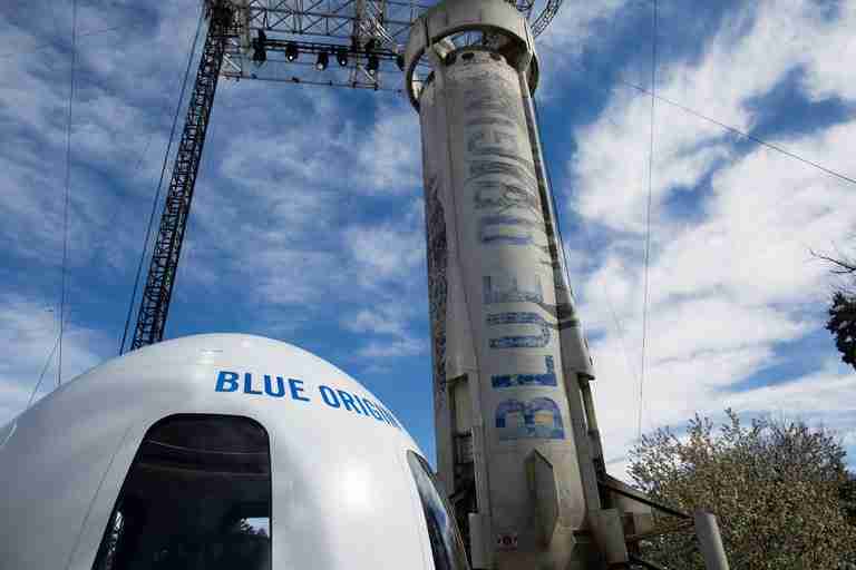 Bezos' rocket company—and its renowned rocket—with plans to fly customers into outer space made a surprising appearance.