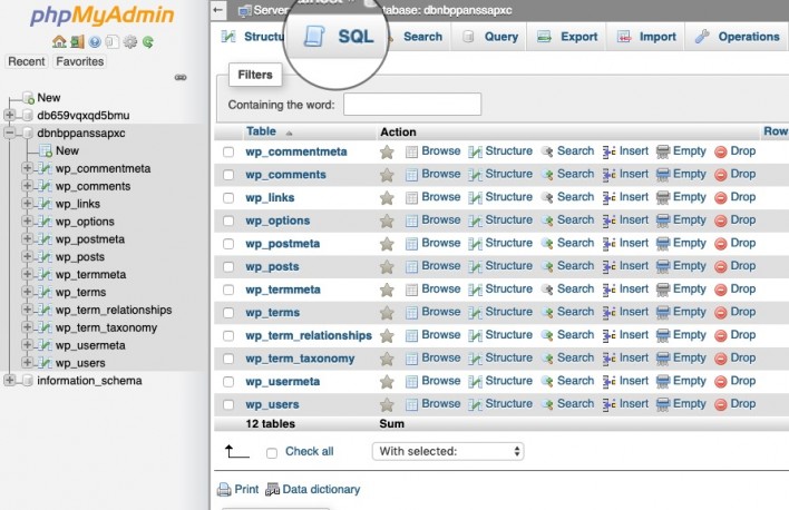 SQL location in PHPMyAdmin