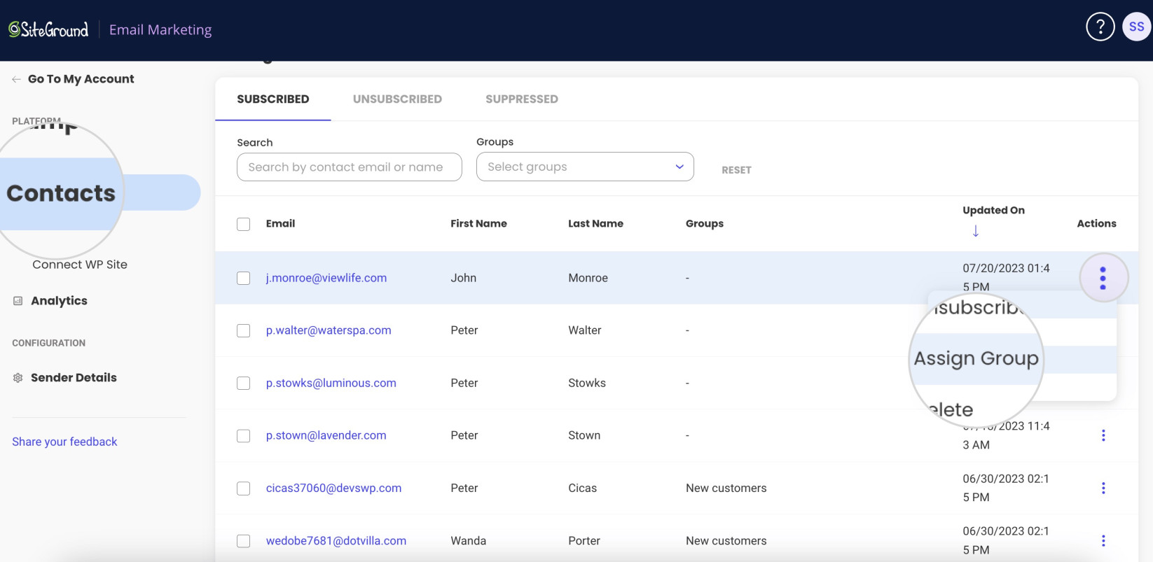 How to assign labels to an existing contact