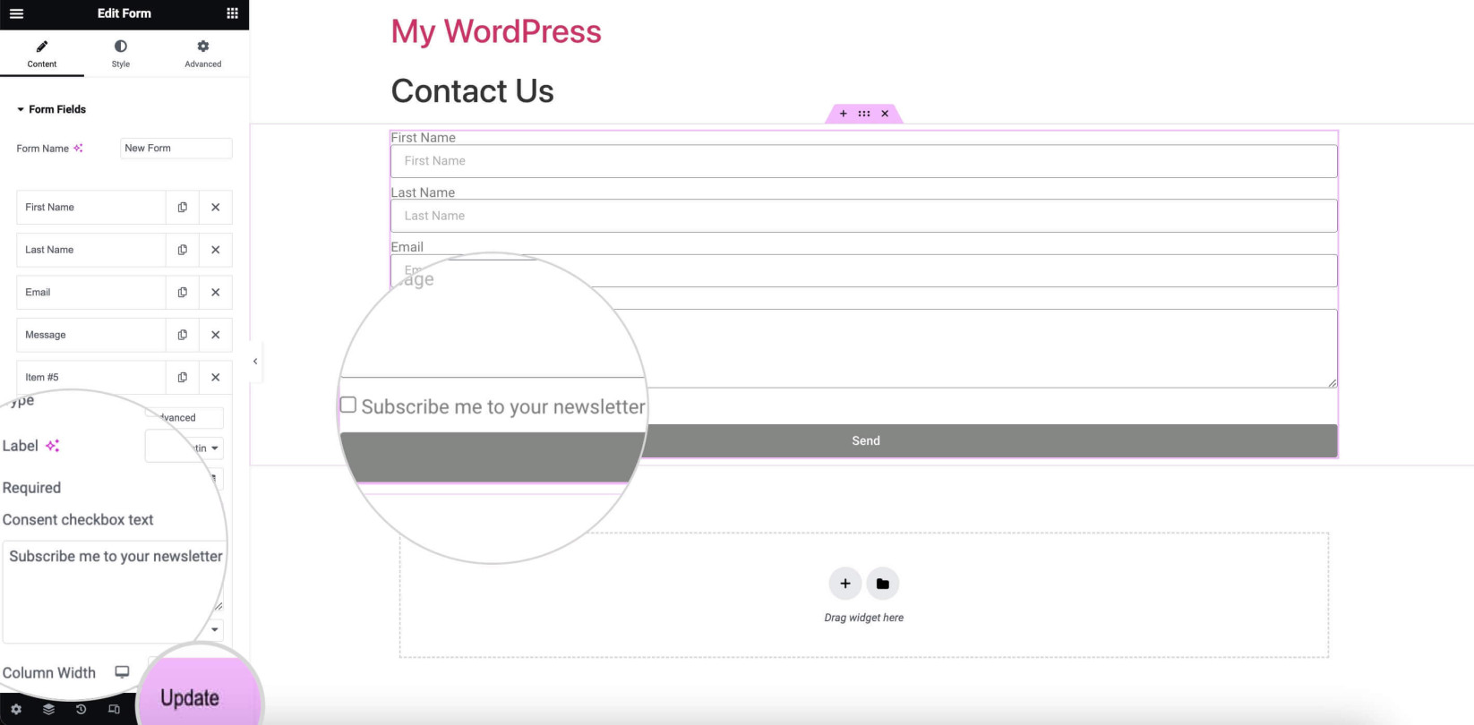 Screenshot showing where to change the Consent checkbox text