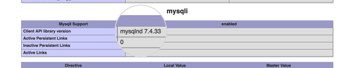 Screenshot showing how to check if the MySQL extension is enabled