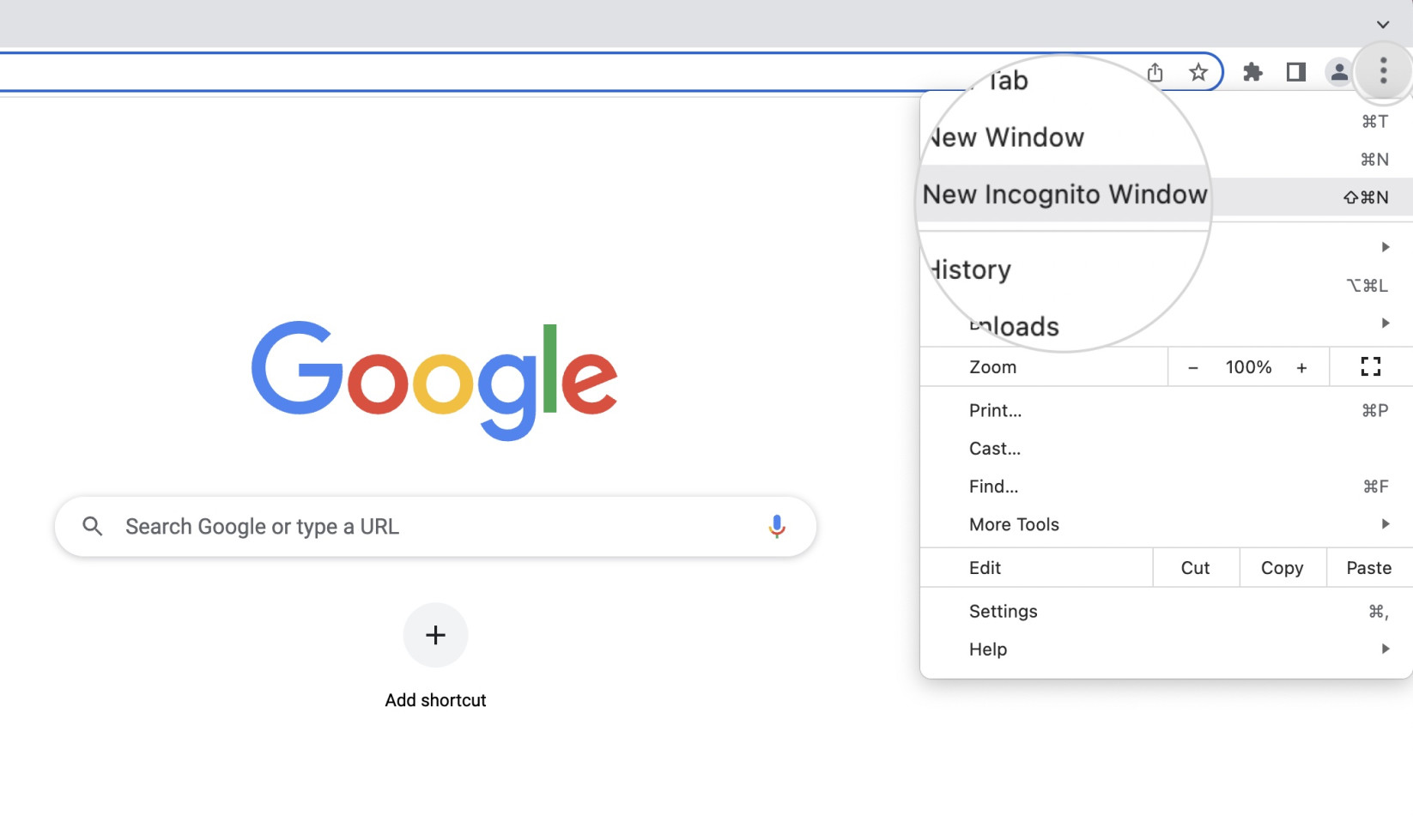 Open the page in Incognito Window on Chrome