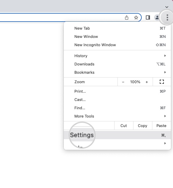 Open Chrome settings to disable the proxy server