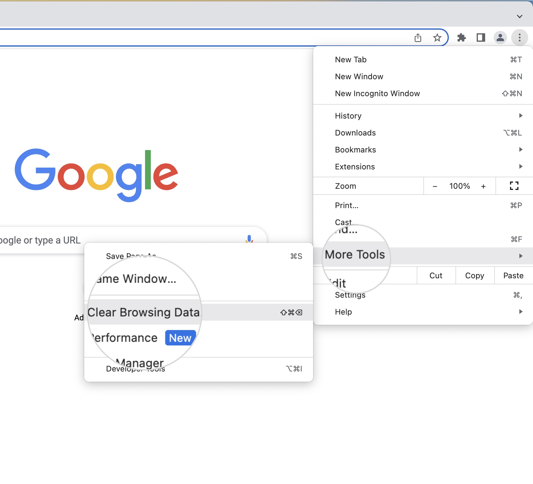 Clear Browsing Data option in Google Chrome