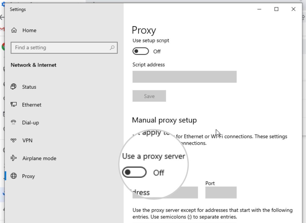 Disable proxy servers in Windows 