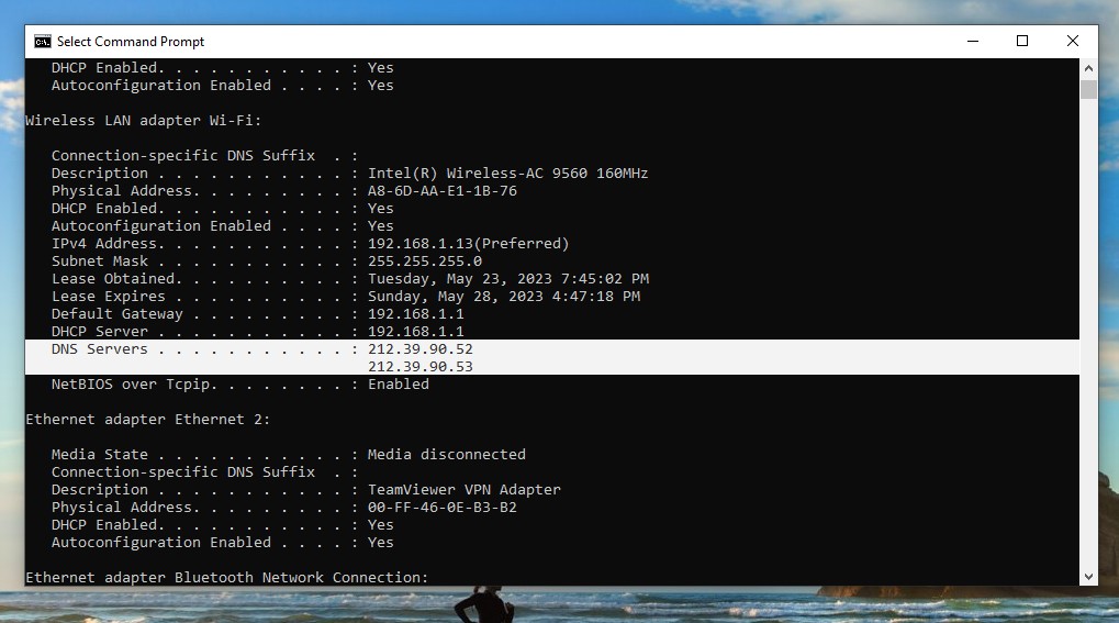 Find your DNS server in Command Prompt on Windows