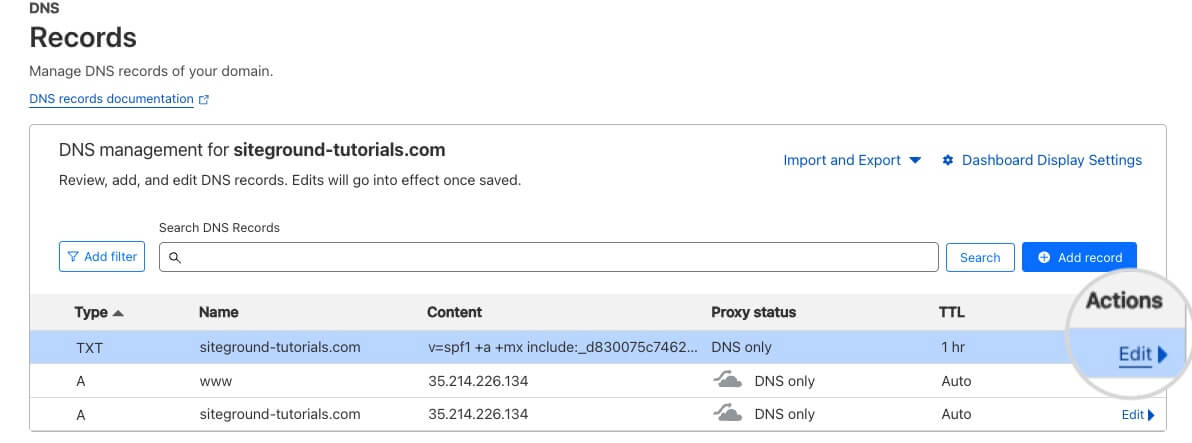 How to edit an existing SPF record in an external DNS editor