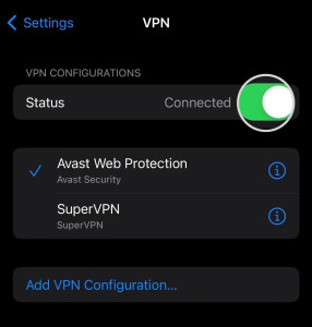 Screenshot of the available VPN networks for iPhone