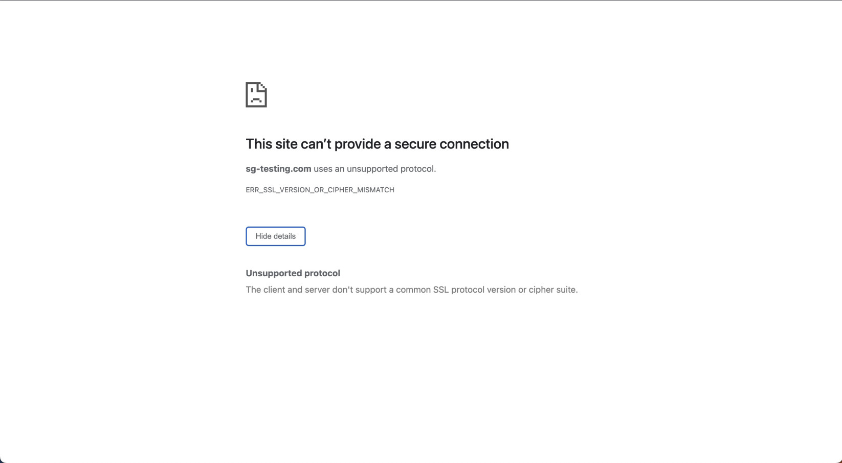 The ERR_SSL_VERSION_OR_CIPHER_MISMATCH error on Google Chrome