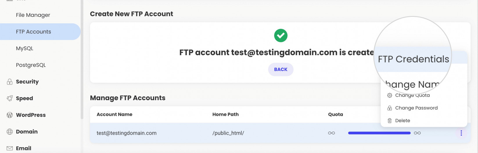 Get your FTP credentials