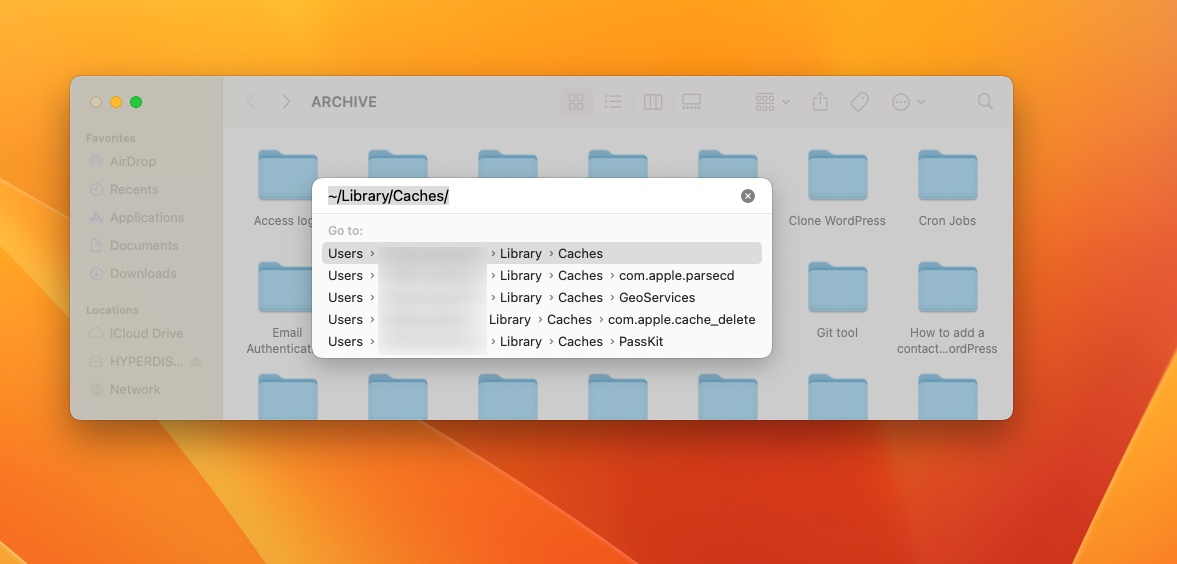 Go to the temporary file folders in Mac