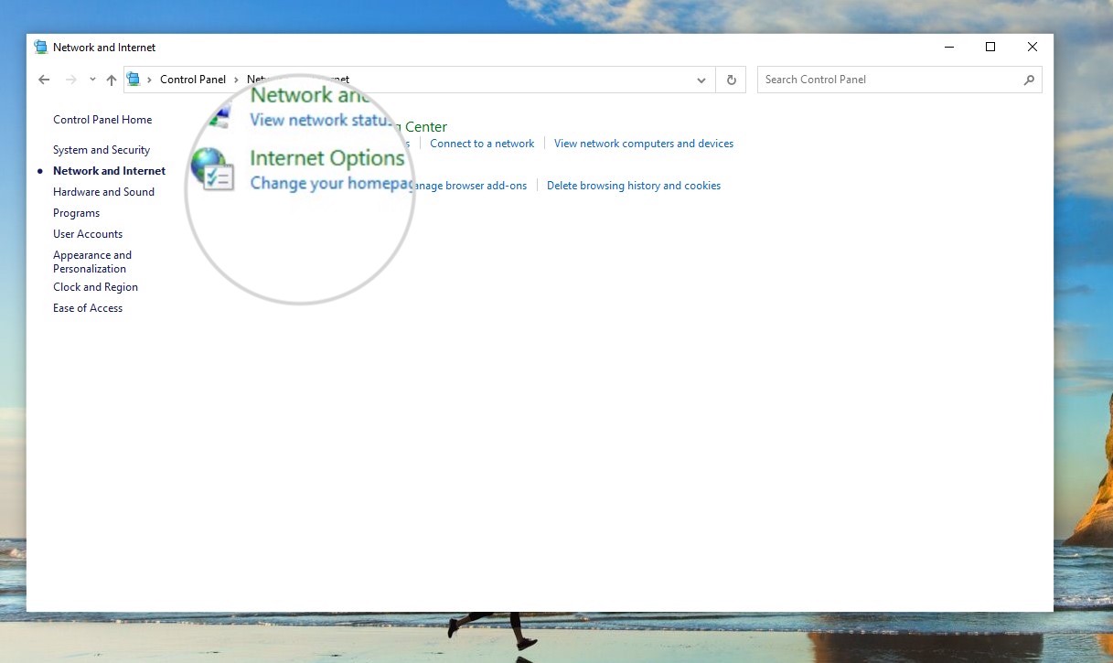 Open Internet Options on Windows to manage SSL certificates