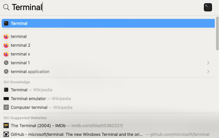 Screenshot showing how to launch the Terminal app on Mac