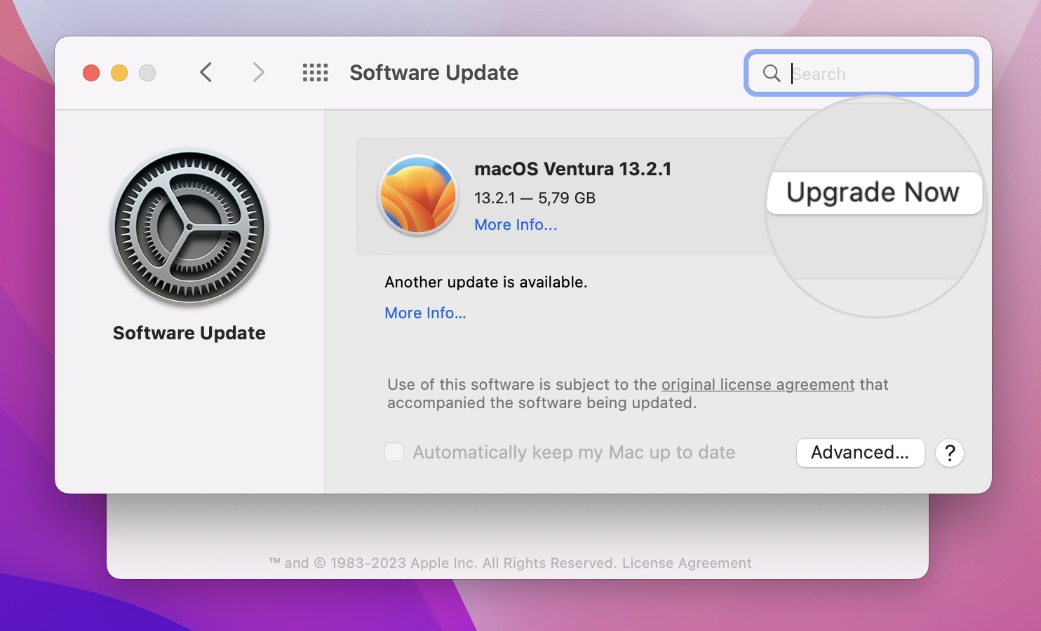 "Upgrade Now" button to upgrade macOS version