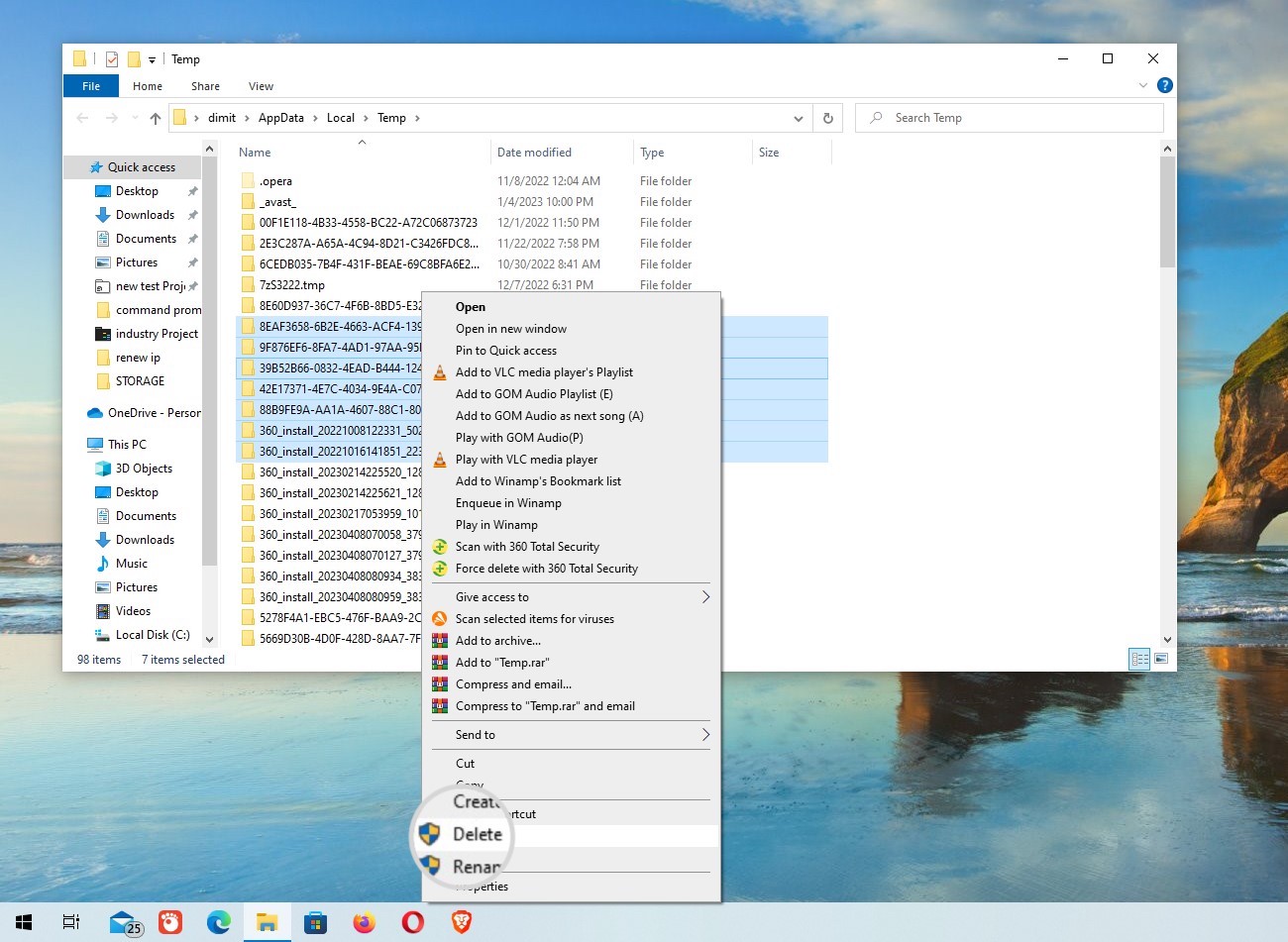 Manually delete temporary files in Windows