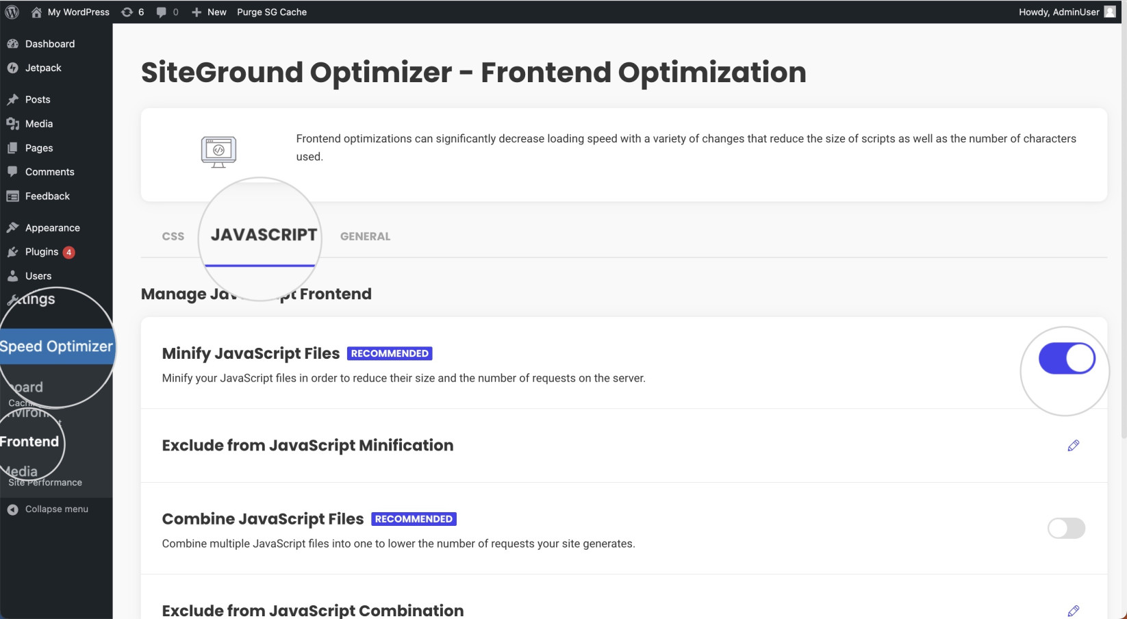 MInify JavaScript files with the Speed Optimizer plugin