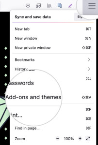 Screenshot of the Add-ons and themes option in Mozilla Firefox settings