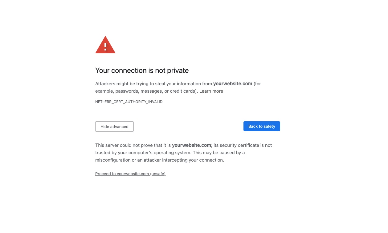 How NET::ERR_CERT_AUTHORITY_INVALID error looks in Google Chrome