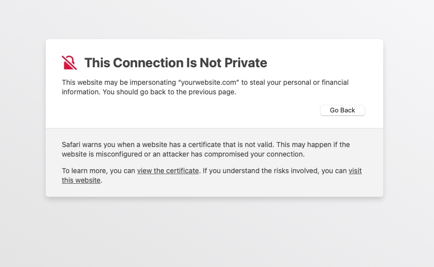 How NET::ERR_CERT_AUTHORITY_INVALID error looks in Safari