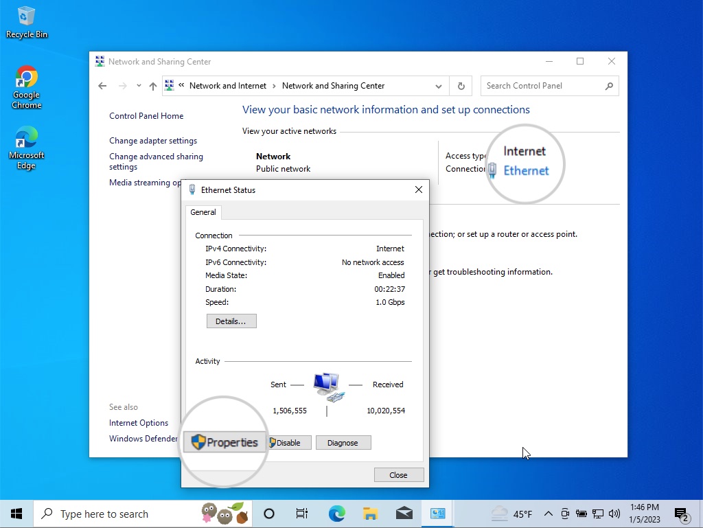 Network Properties on Windows