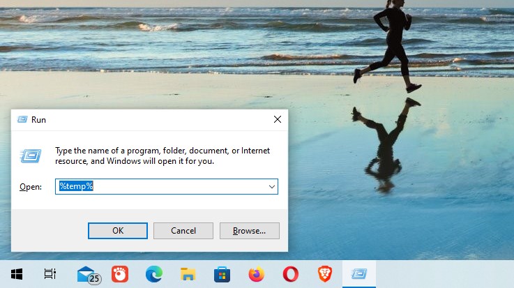 Open the temp folder from the Run app in Windows