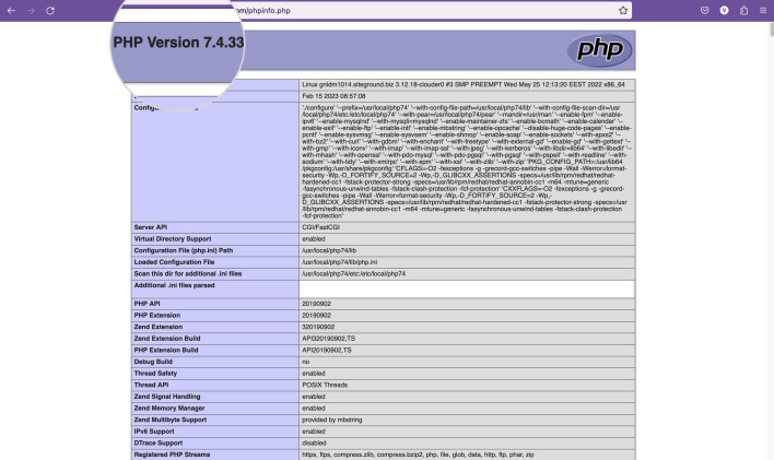 Screenshot showing the phpinfo file loaded in the browser