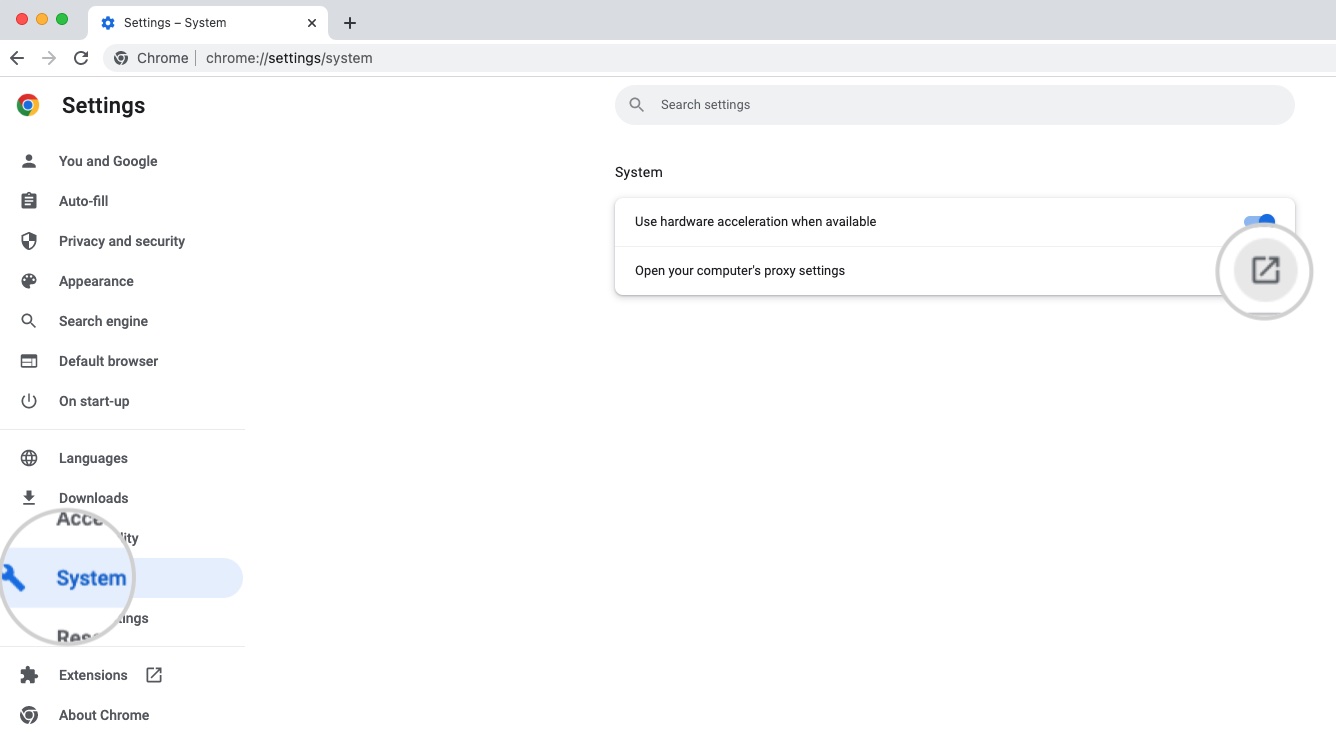 Proxy settings in Chrome 