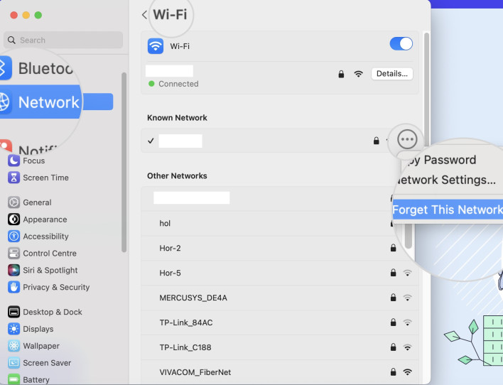 Screenshot showing how to refresh Mac network settings